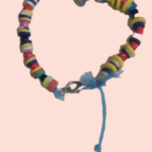 Colourful rubber bracelet with a silver heart